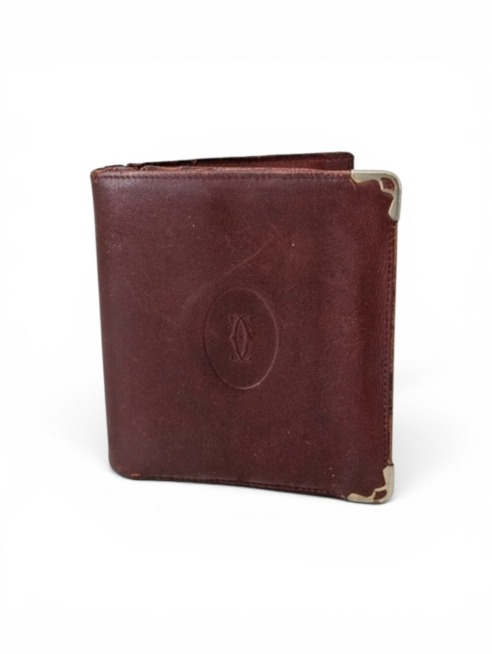 Cartier Vintage Must De Bi Fold Wallet in Burgundy Calf Skin Leather